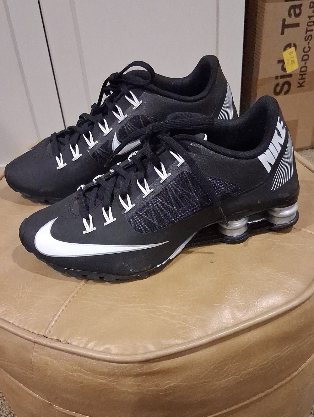 Nike Shox Superfly Black Shoes with White Swoosh and Heel Cushions